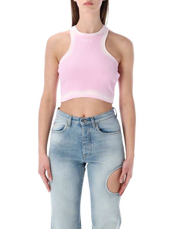 Off-White Spray Off Stamp Rib Crop Top - Pink