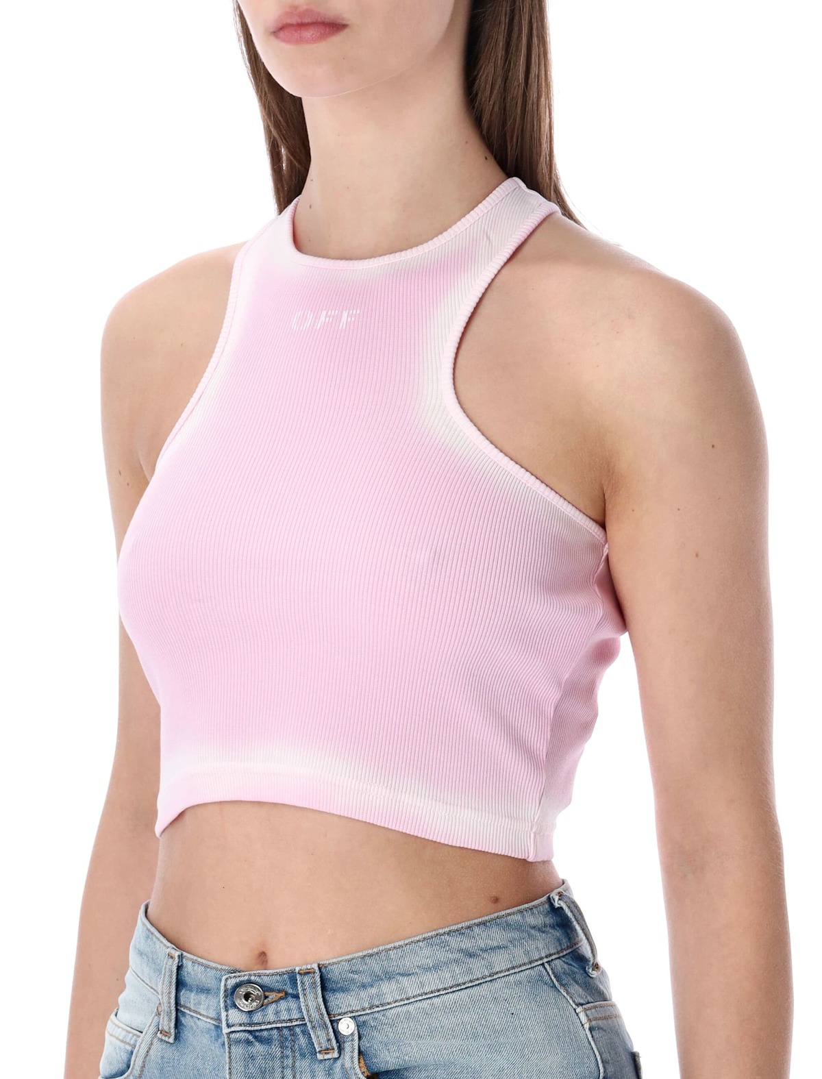 Off-White Spray Off Stamp Rib Crop Top - Pink - Image 3 of 3