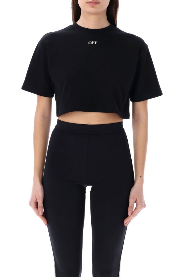 Off-White Off Stamp Cropped Tee - Black