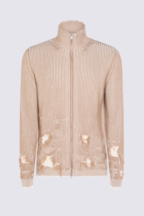 MM6 Maison Margiela Camel Wool Knitwear Sweater - Camel-Chalk