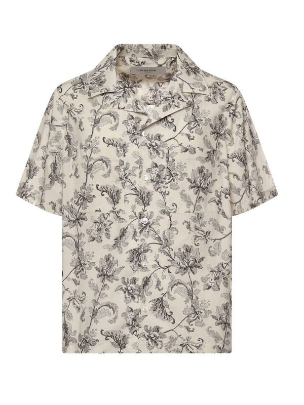 Golden Goose Printed Cotton Bowling Shirt - Dusty White / Black