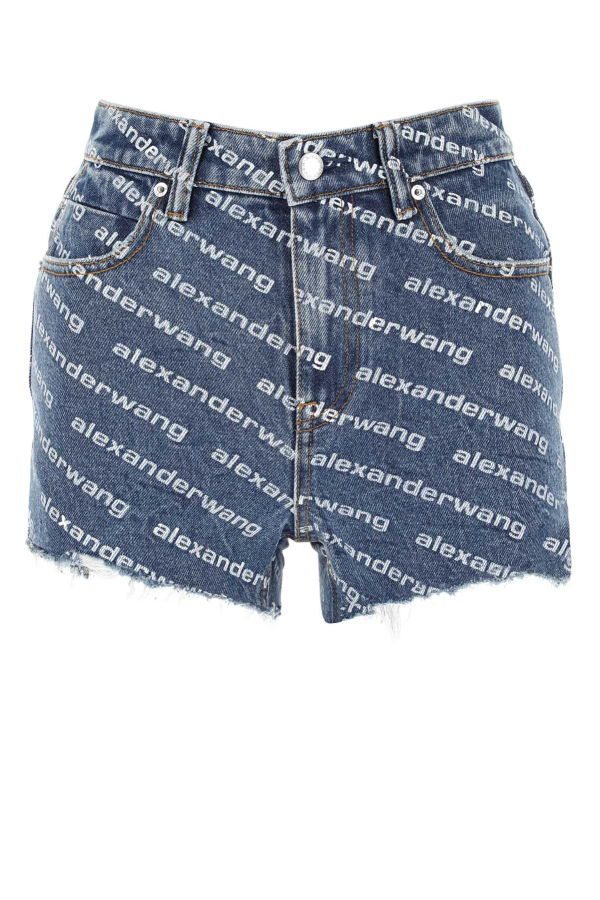 ALEXANDER WANG Printed Denim Shorts - DEEPBLUEWHITE