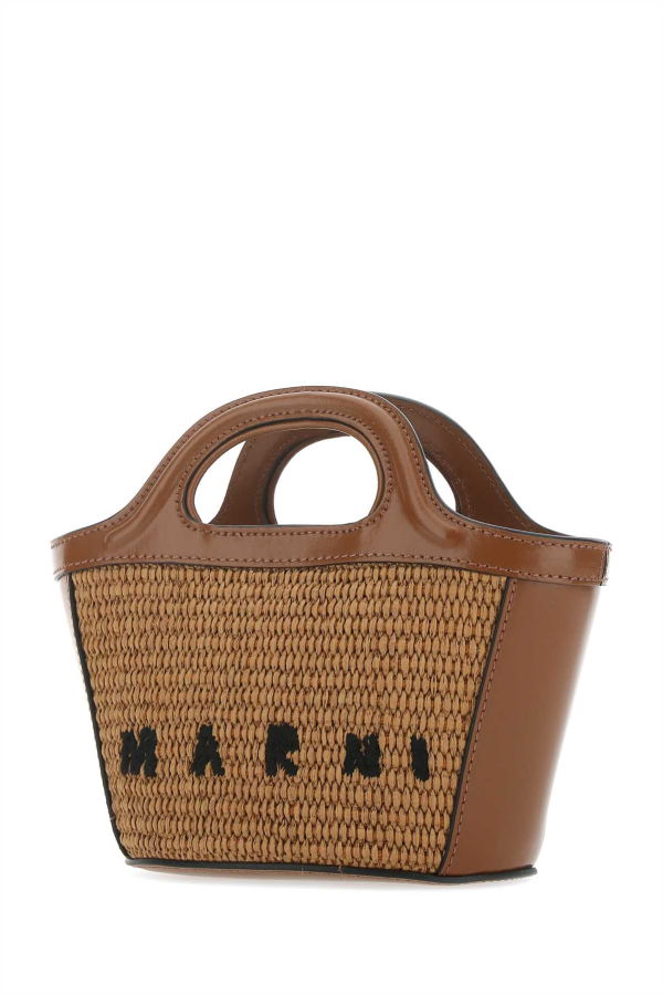Marni Two-Tone Leather And Straw Tote Bag - Raw Sienna
