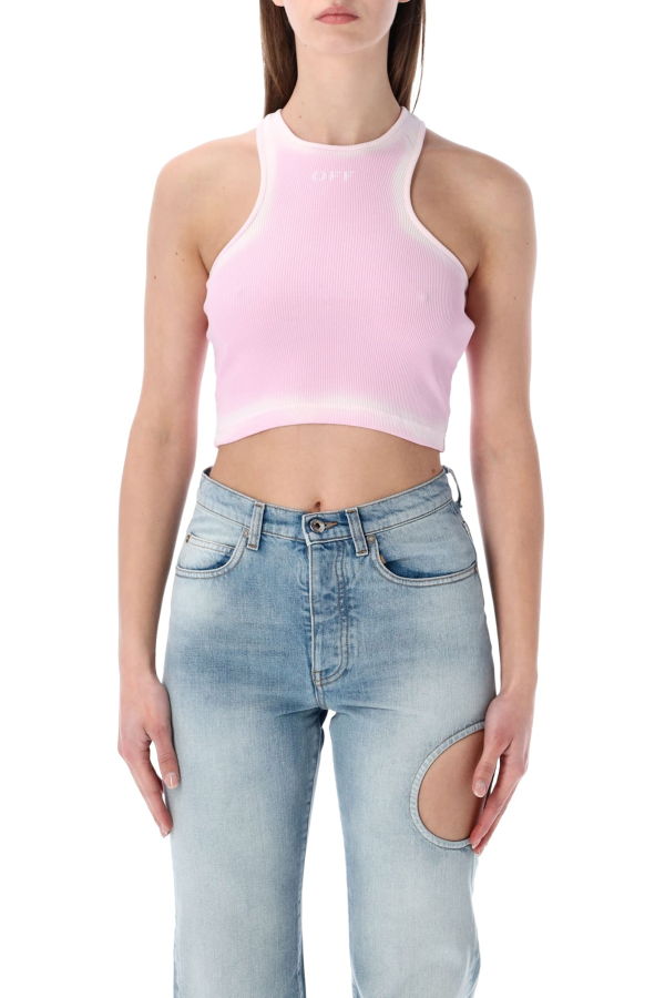 Off-White Spray Off Stamp Rib Crop Top - Pink