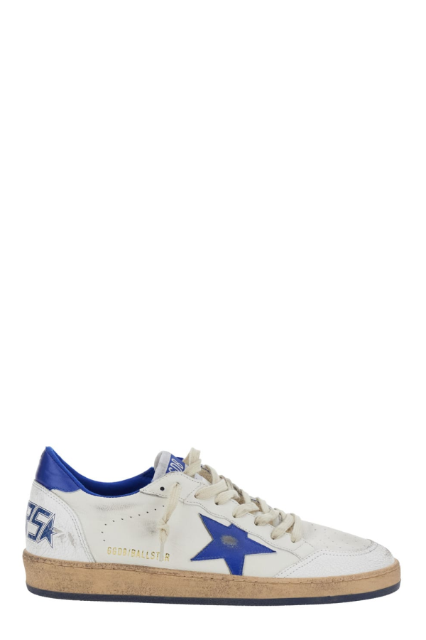 Golden Goose Ballstar Low Top With Star Patch And Maxi Lettering In Leather Sneakers - White