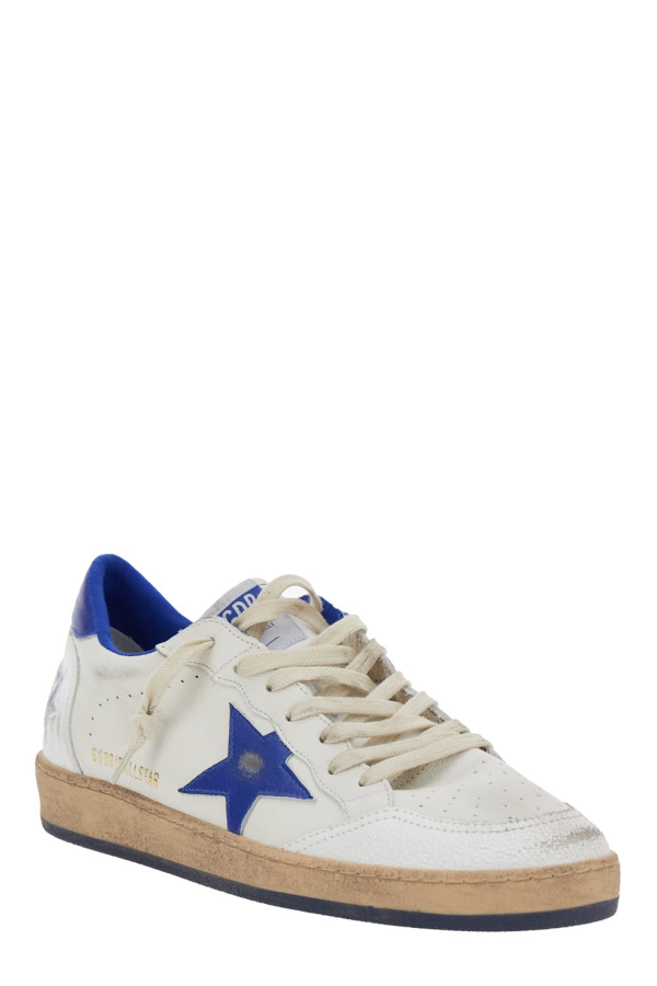 Golden Goose Ballstar Low Top With Star Patch And Maxi Lettering In Leather Sneakers - White