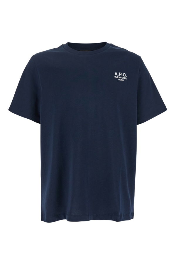 A.P.C. Crewneck Logo Embroidered Cotton T-Shirt - Blue