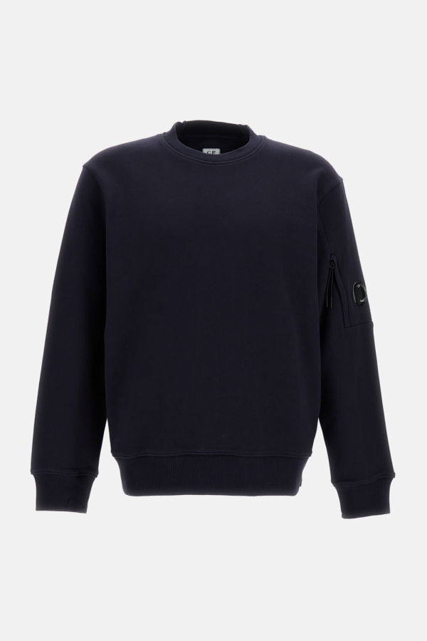 C.P. Company Diagonal Raised Fleece Crewneck Lens Sweatshirt - Blue