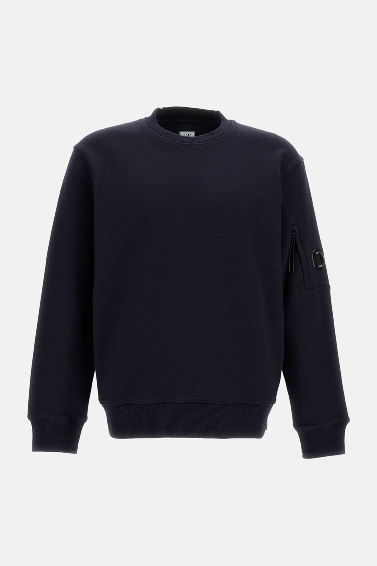 C.P. Company Diagonal Raised Fleece Crewneck Lens Sweatshirt - Blue - Image 1 of 3