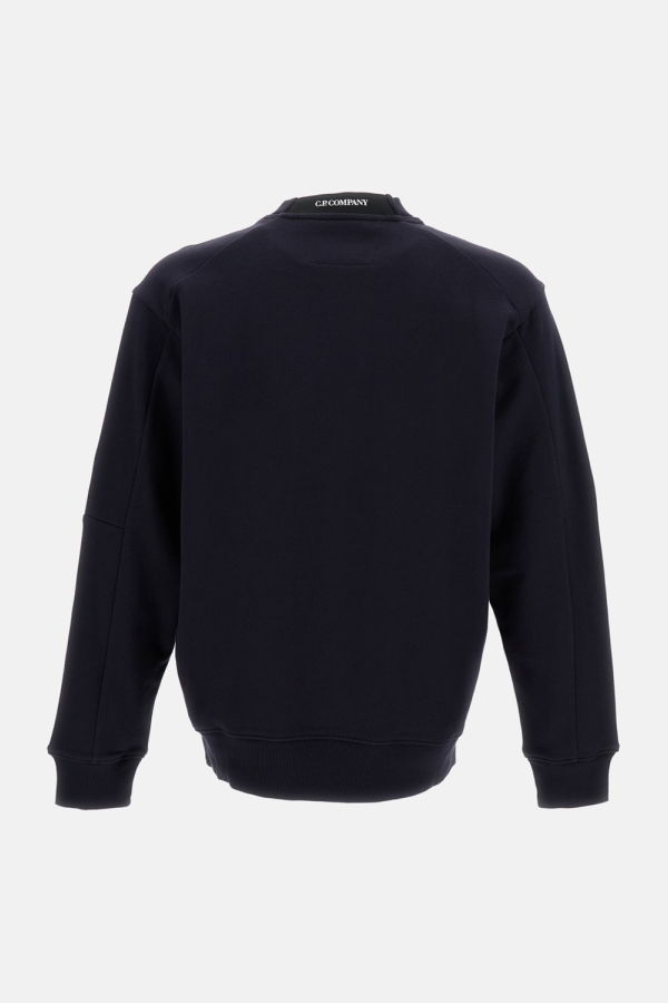 C.P. Company Diagonal Raised Fleece Crewneck Lens Sweatshirt - Blue