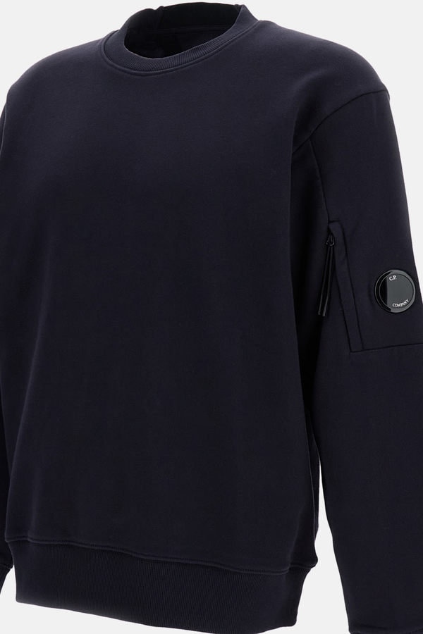 C.P. Company Diagonal Raised Fleece Crewneck Lens Sweatshirt - Blue
