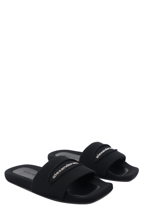 ALEXANDER WANG Knitted Logo Slide Sandals - Black