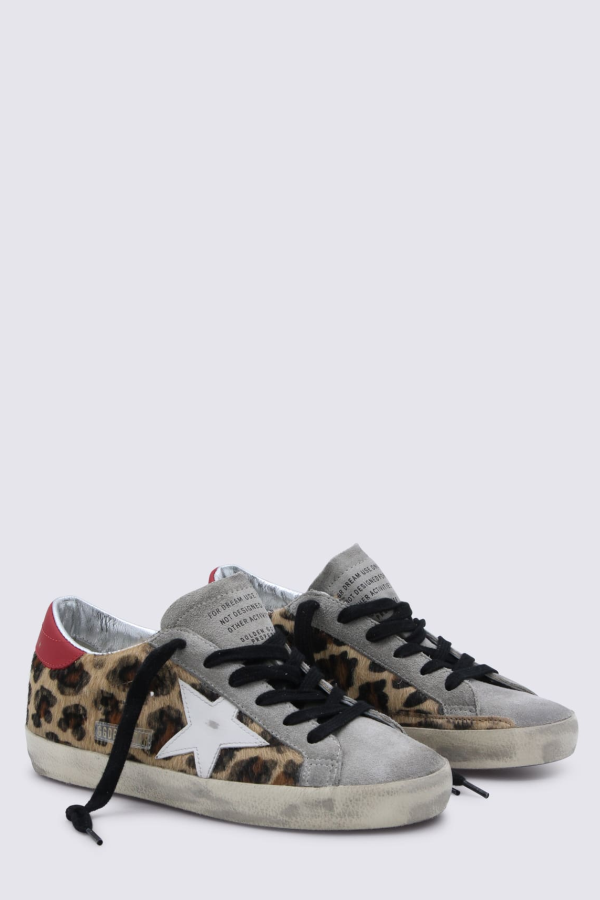 Golden Goose Leopard and White Leather Super Star Sneakers - Leopard/White/Red