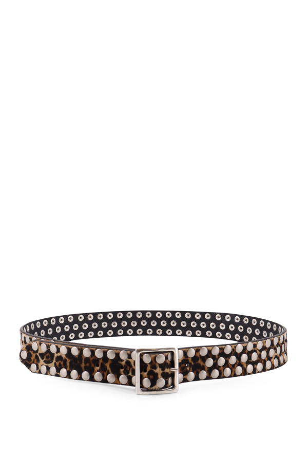 Golden Goose Leo Leather Belt - Beige Brown Leo Black