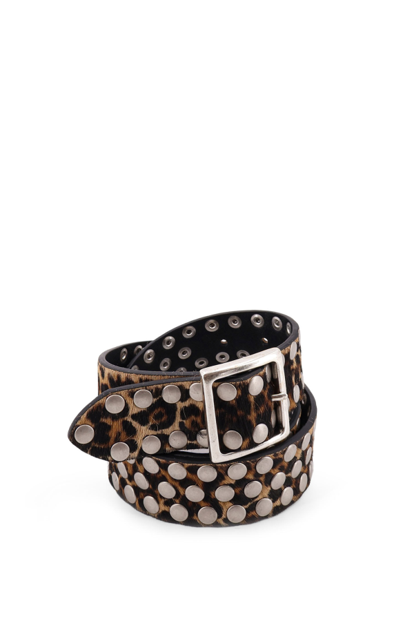 Golden Goose Leo Leather Belt - Beige Brown Leo Black