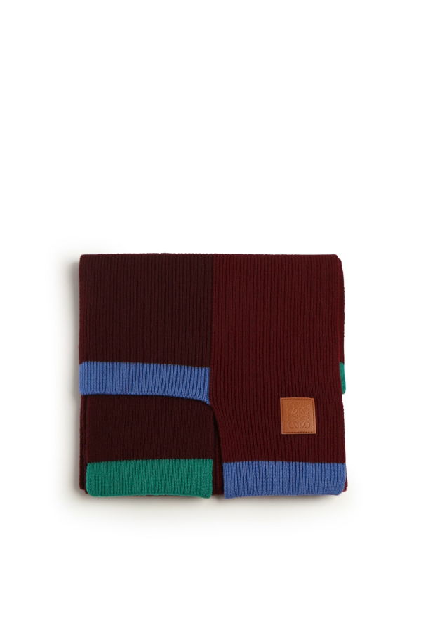 LOEWE Asymmetrical Wool Scarf - Green/Red/Multicolor
