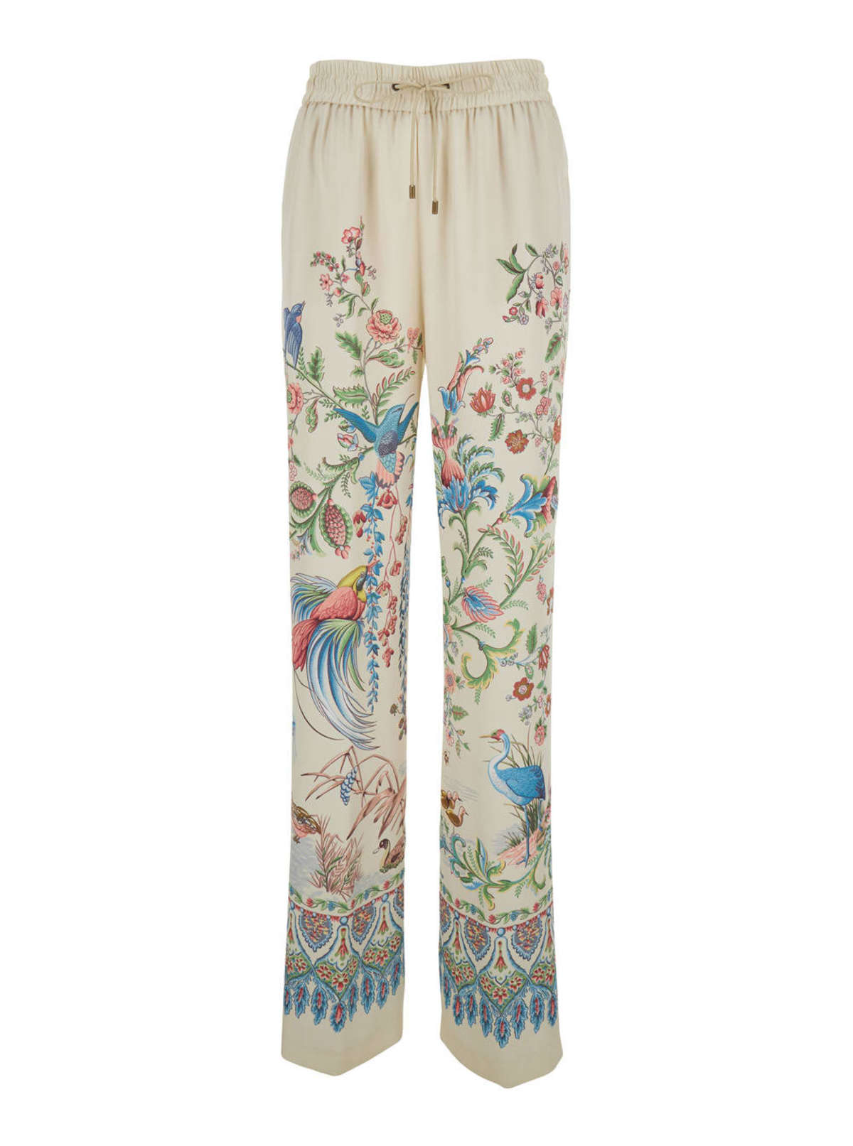 Etro White Pants With Elastic Drawstring Waist And All-over Floral Print In Tech Fabric Pants - White - Image 1 of 3