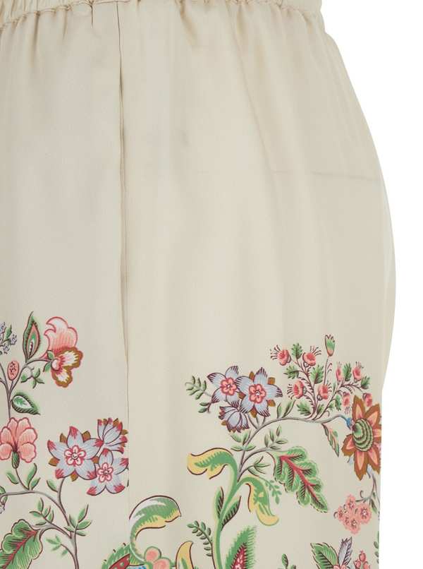 Etro White Pants With Elastic Drawstring Waist And All-over Floral Print In Tech Fabric Pants - White