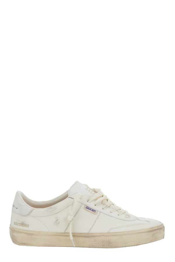 Golden Goose Soul-Star Low Top Sneakers with Metallic Heel Tab in Leather - White