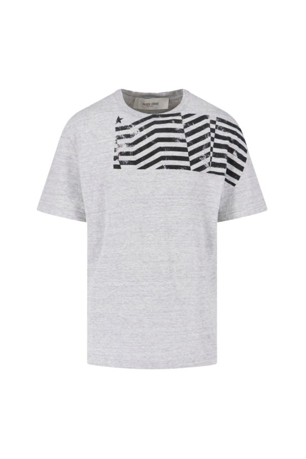 Golden Goose Flag Print T-Shirt - Gray