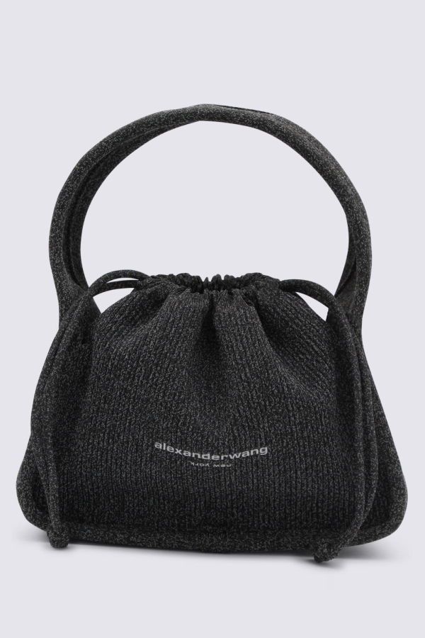 ALEXANDER WANG Black Cotton Satchel Tote - Reflective Charcoal