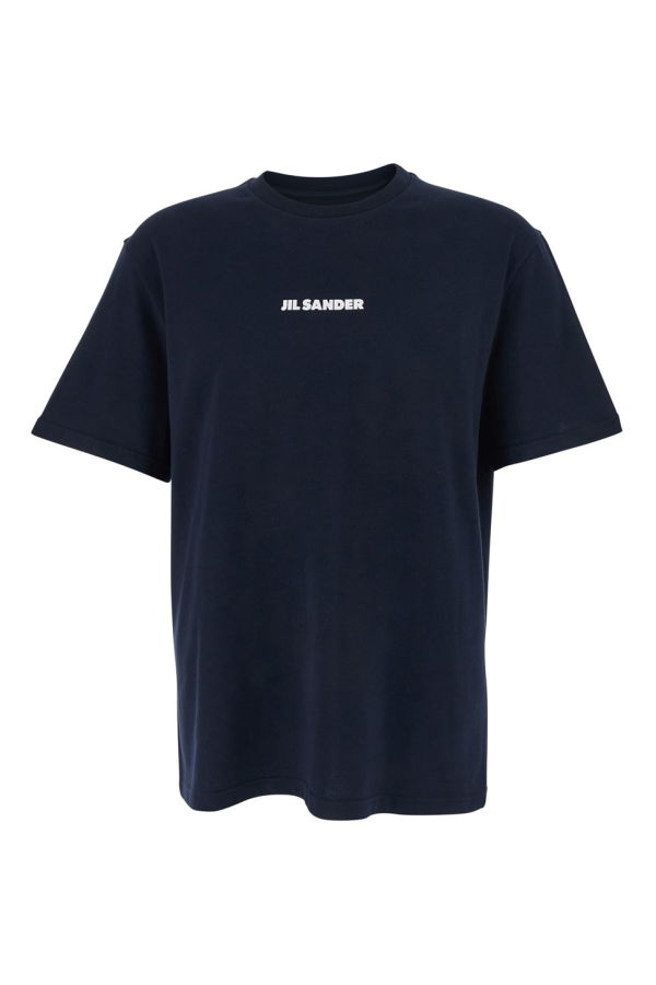 Jil Sander Blue Crewneck T-Shirt With Logo Lettering On The Front In Cotton T-Shirt - Blue