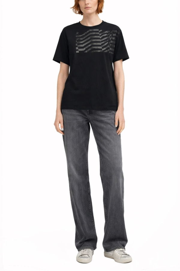 Golden Goose T-Shirt with Flag Print Tee - Black