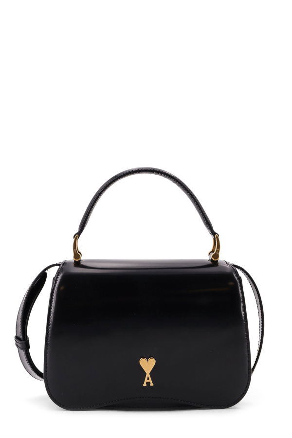 Ami Alexandre Mattiussi Leather Crossbody Bag With Monogram Logo - Black