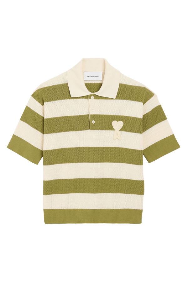 Ami Alexandre Mattiussi Ami De Coeur Striped Polo Shirt - Khaki