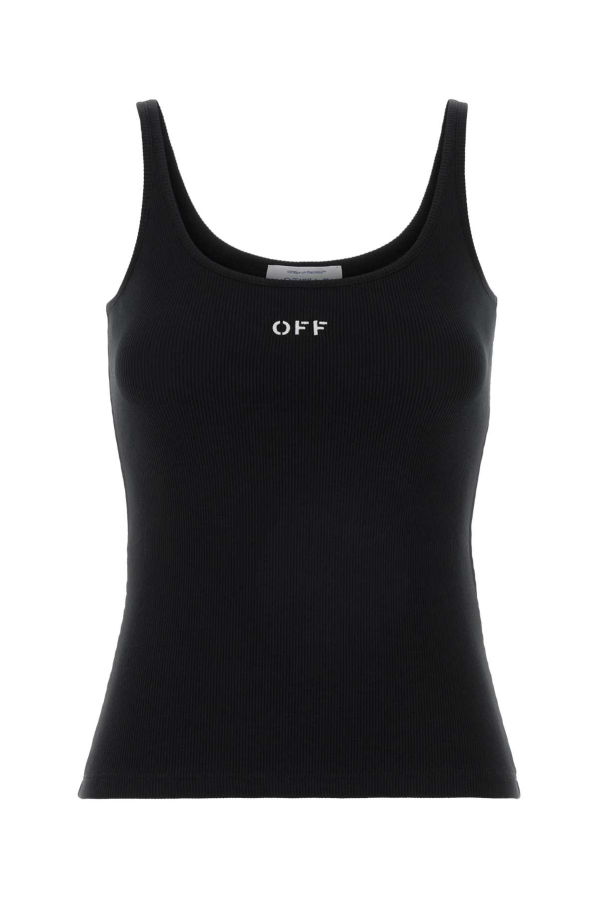 Off-White Stretch Cotton Tank Top - Black