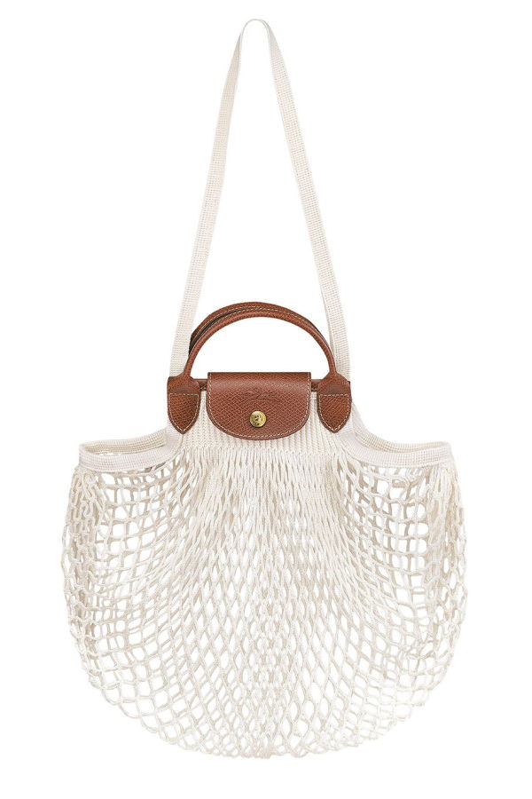 Longchamp Le Pliage Filet With Engraved Logo In Mesh Handbag - White