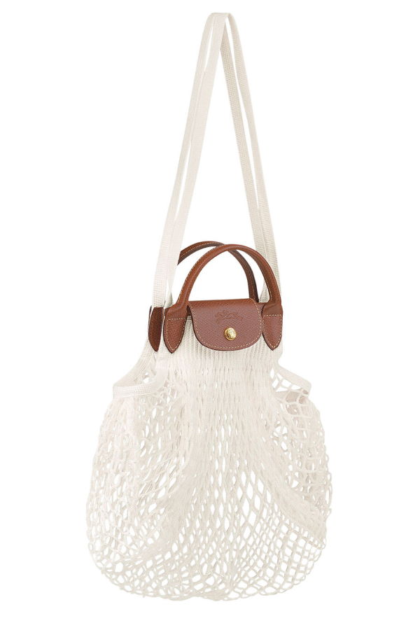 Longchamp Le Pliage Filet With Engraved Logo In Mesh Handbag - White