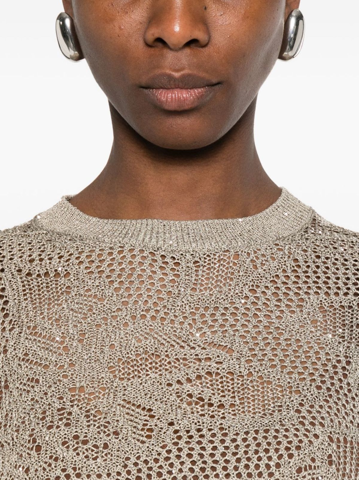 Fabiana Filippi Openwork T-Shirt - Khaki Green - Image 2 of 5