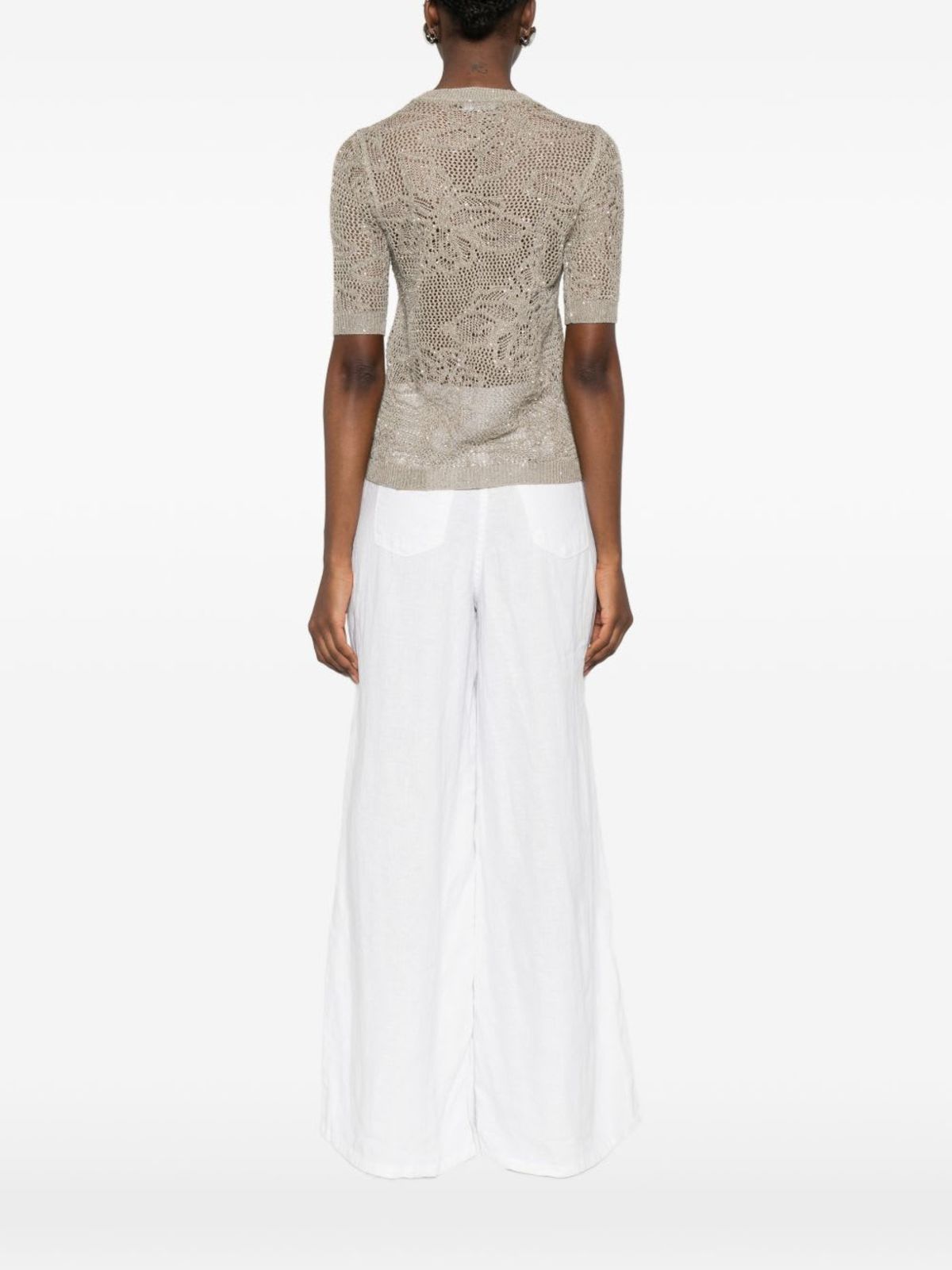 Fabiana Filippi Openwork T-Shirt - Khaki Green - Image 5 of 5