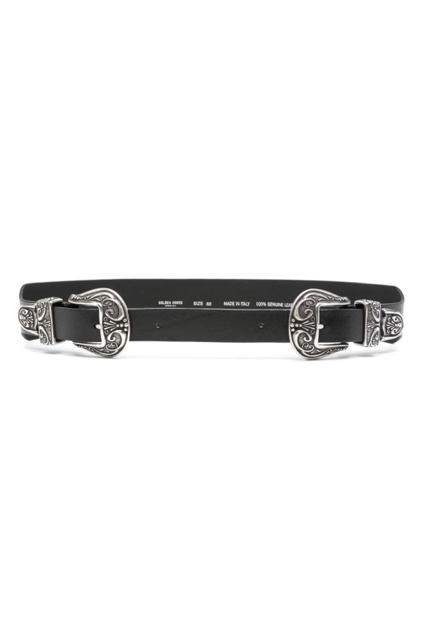 Golden Goose Double Buckle Leather Belt - Black