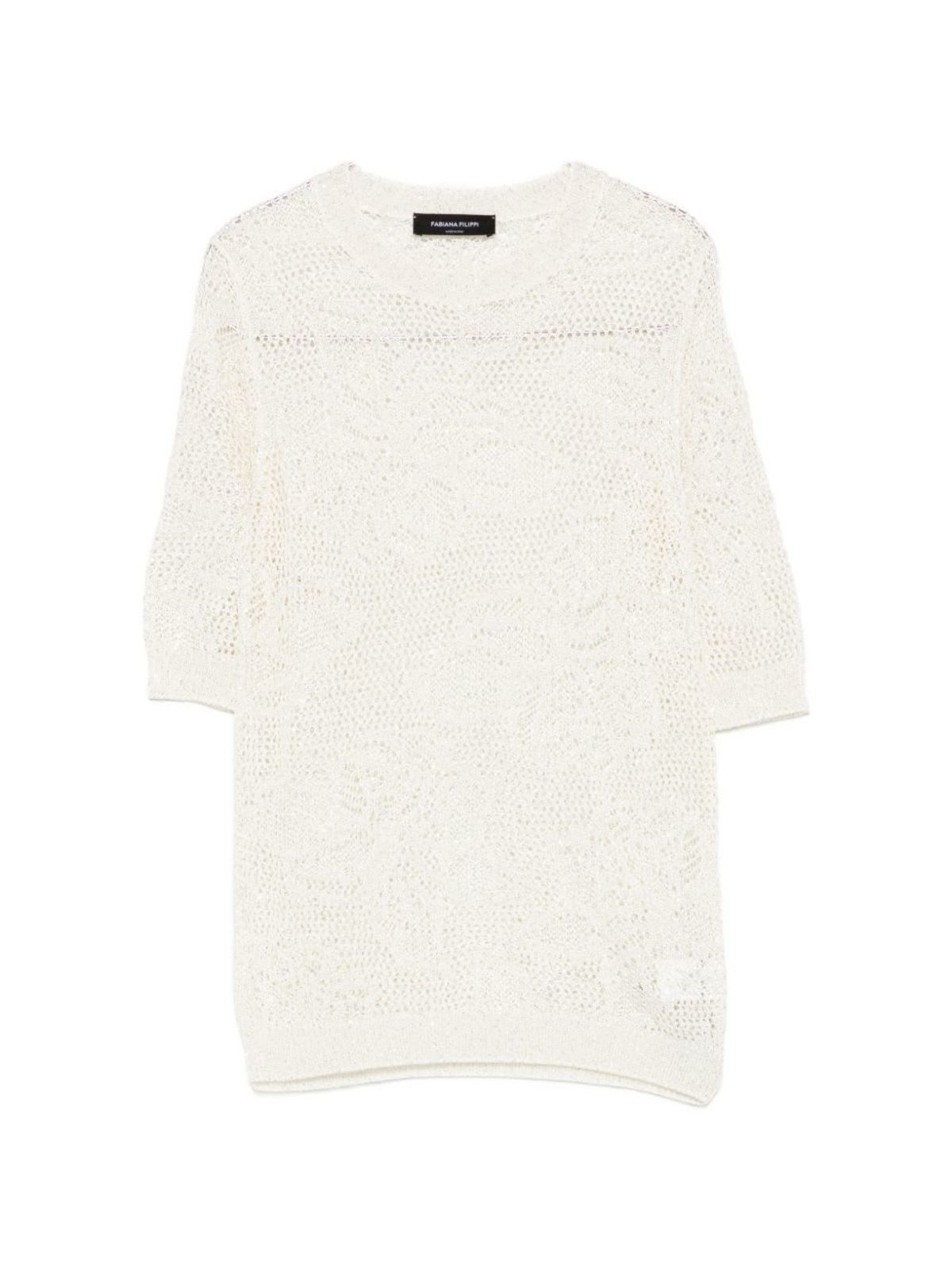 Fabiana Filippi Openwork Crewneck T-Shirt - White - Image 1 of 5