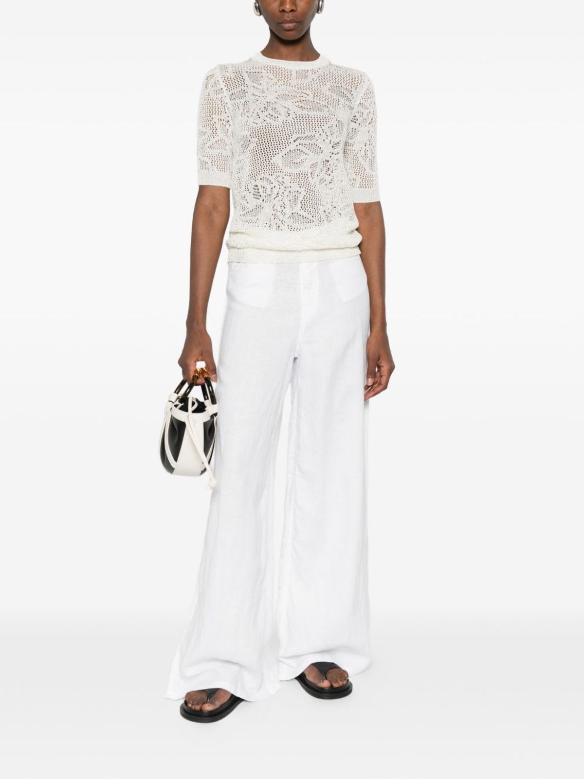 Fabiana Filippi Openwork Crewneck T-Shirt - White - Image 2 of 5