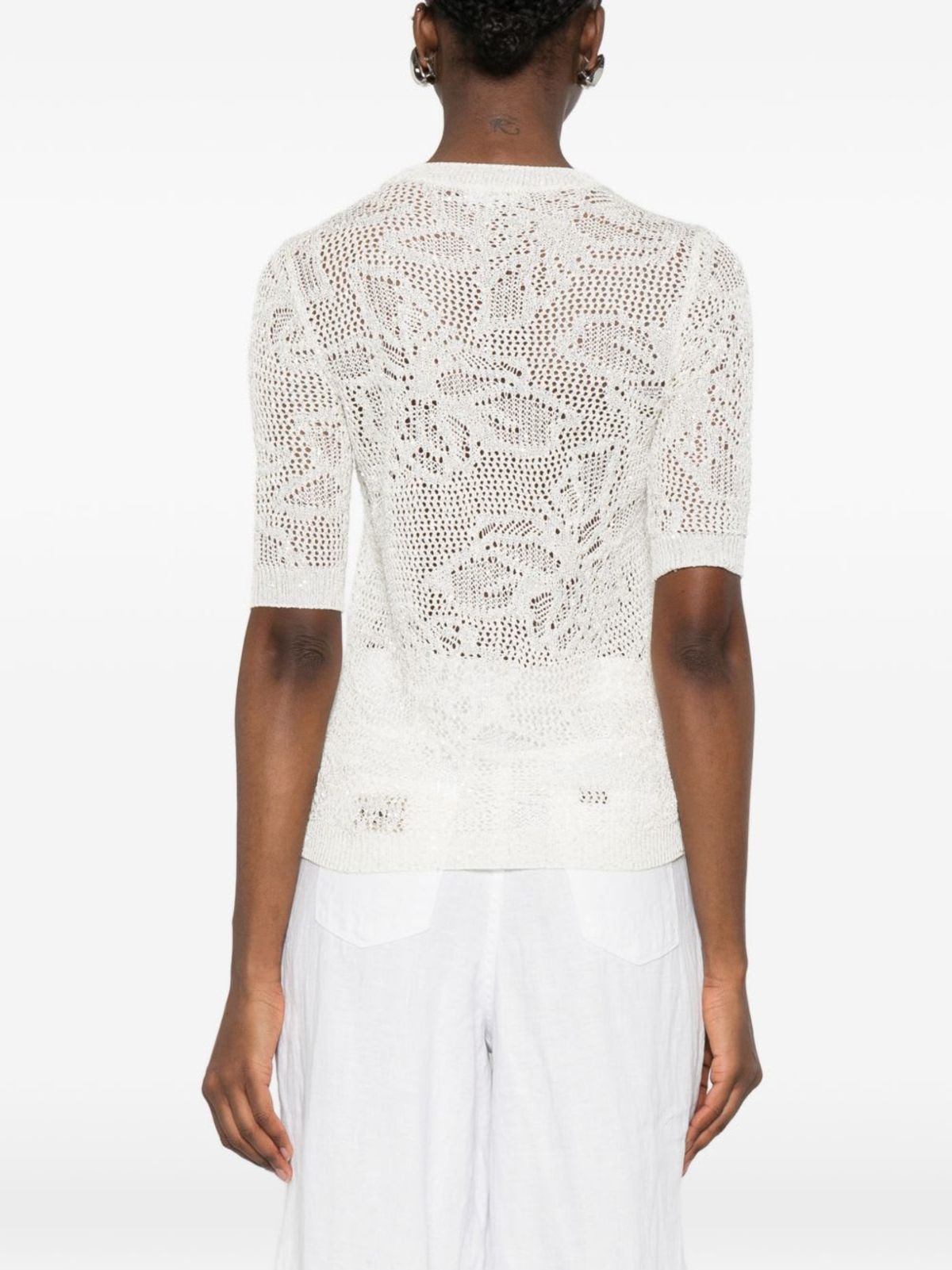 Fabiana Filippi Openwork Crewneck T-Shirt - White - Image 5 of 5