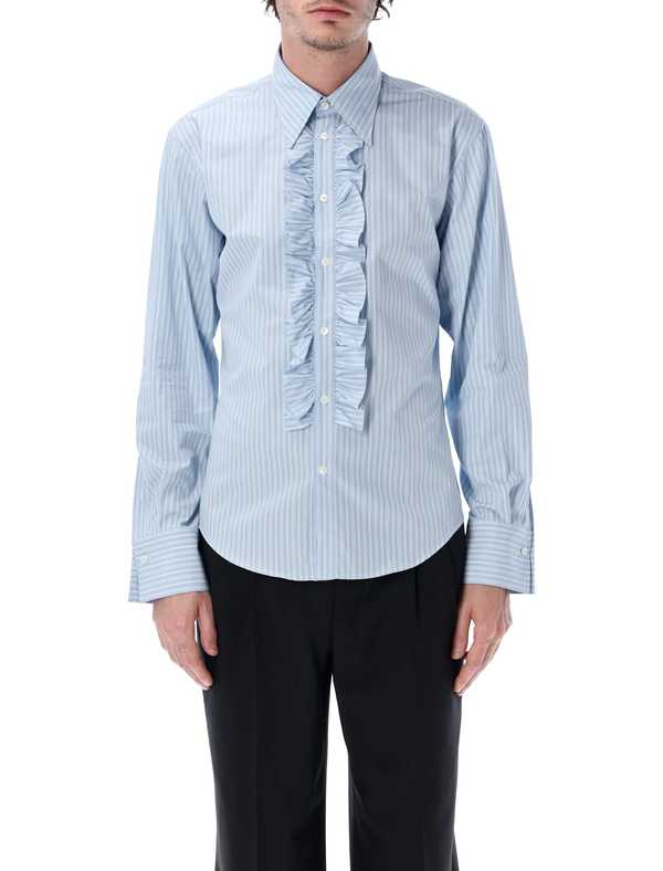 Ami Alexandre Mattiussi Ami Paris Ruffled Stripe Shirt - Azzurro