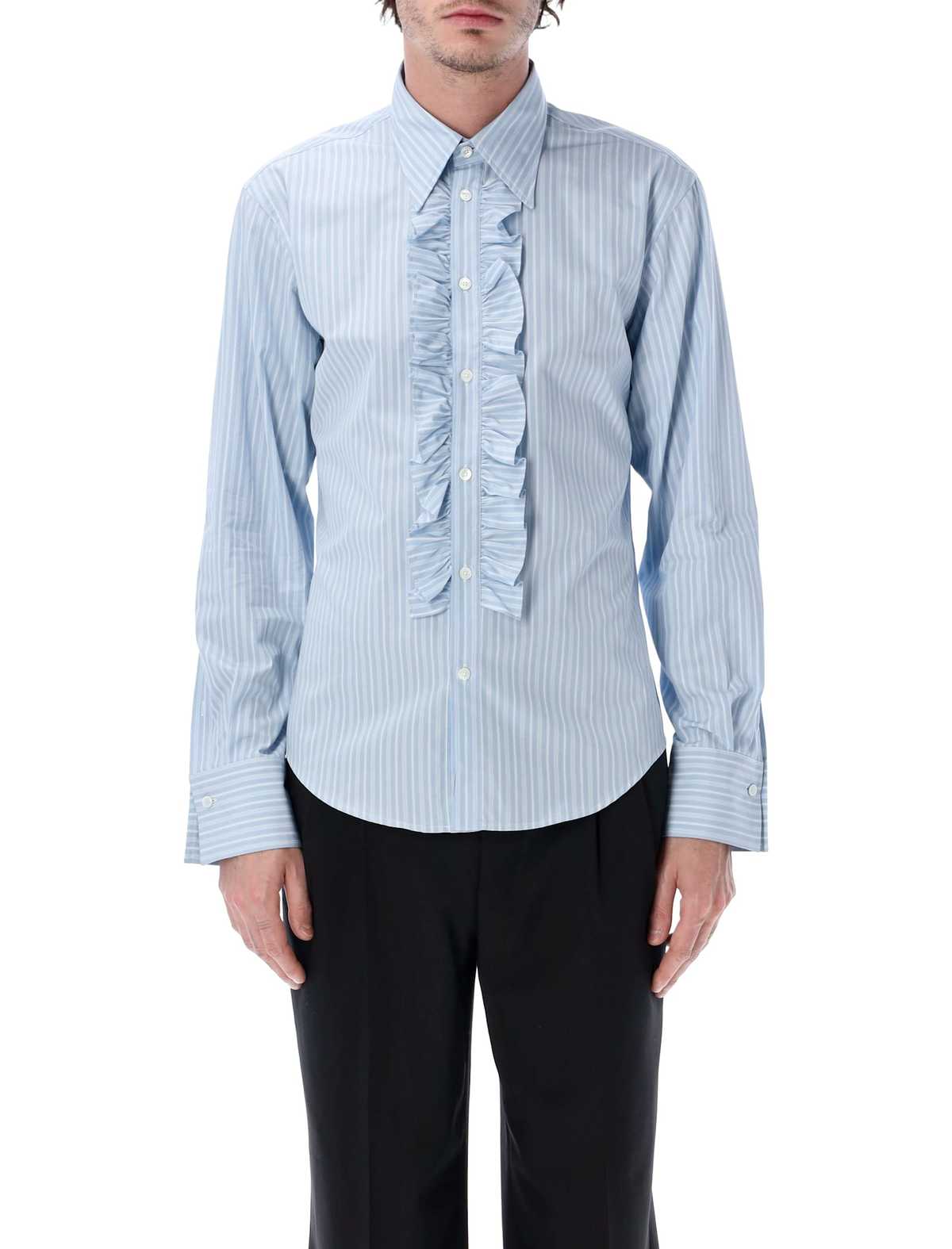 Ami Alexandre Mattiussi Ami Paris Ruffled Stripe Shirt - Azzurro - Image 1 of 3