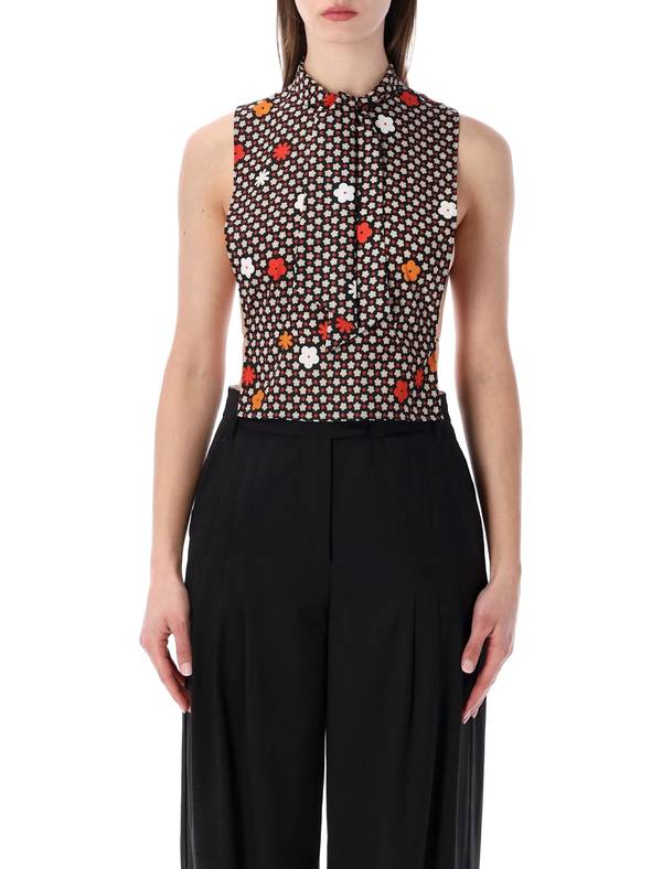 MM6 Maison Margiela Sleeveless Flower Top - Black Floral