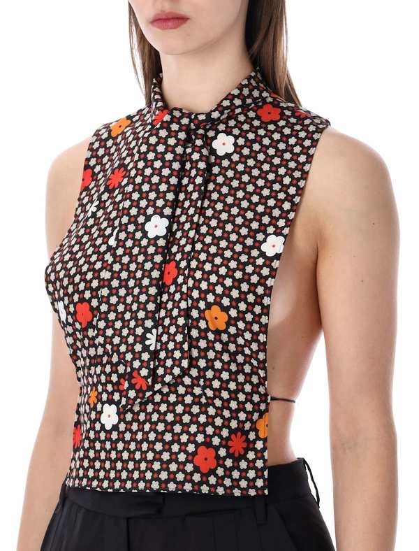 MM6 Maison Margiela Sleeveless Flower Top - Black Floral