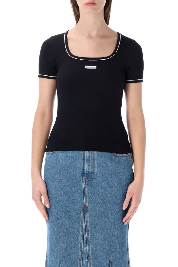 MARINE SERRE Light Ribbed Squareneck T-Shirt - Black