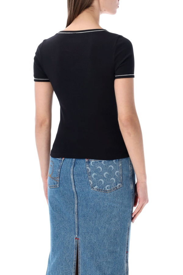 MARINE SERRE Light Ribbed Squareneck T-Shirt - Black