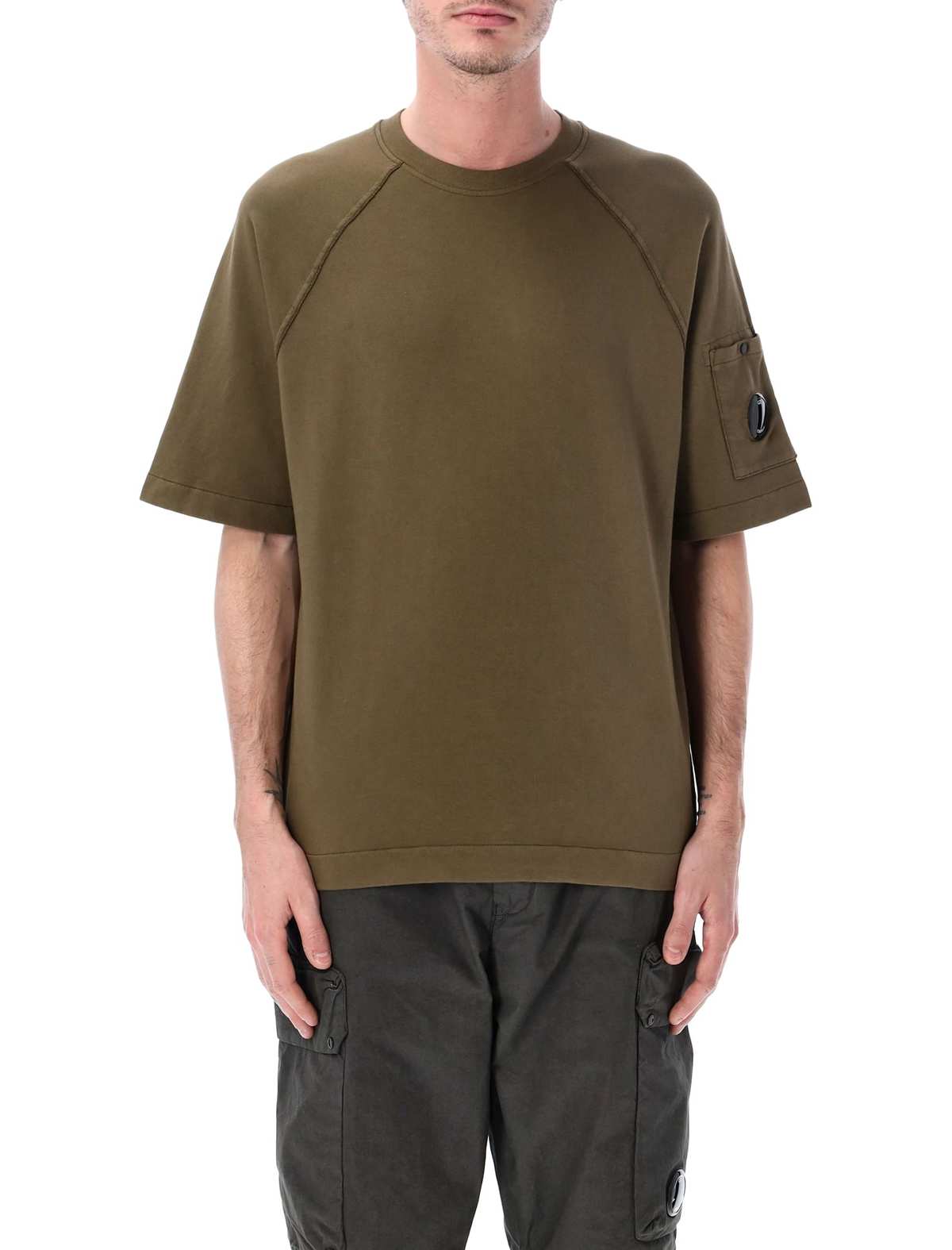 C.P. Company Short Sleeve Light Fleece Sweatshirt - Olive - Image 1 of 3