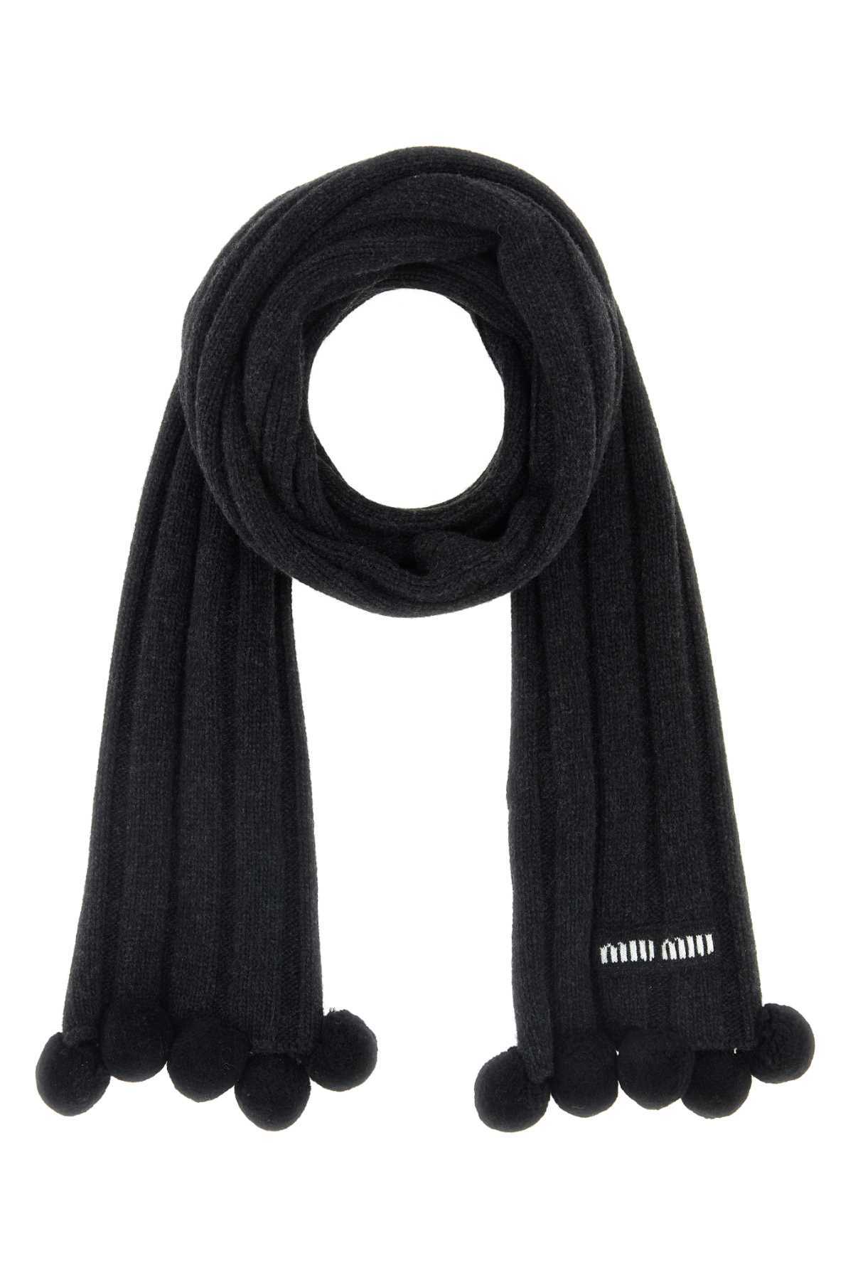 MIU MIU Charcoal Wool Blend Scarf - Antracite - Image 1 of 2