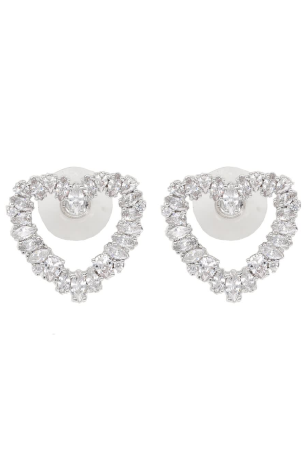 Self-Portrait Crystal Heart Earrings - Silver