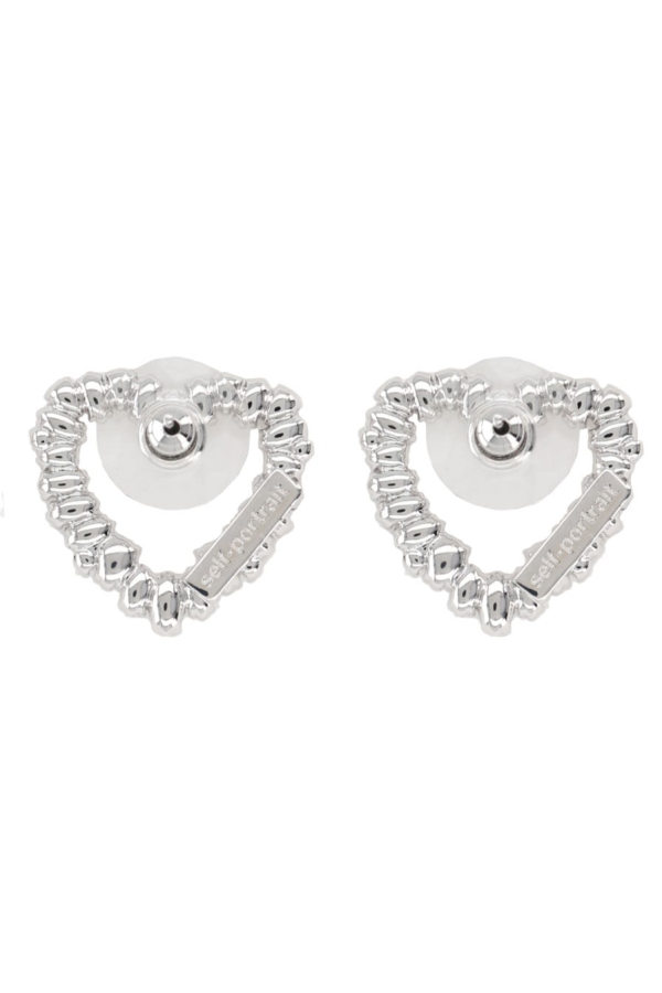 Self-Portrait Crystal Heart Earrings - Silver