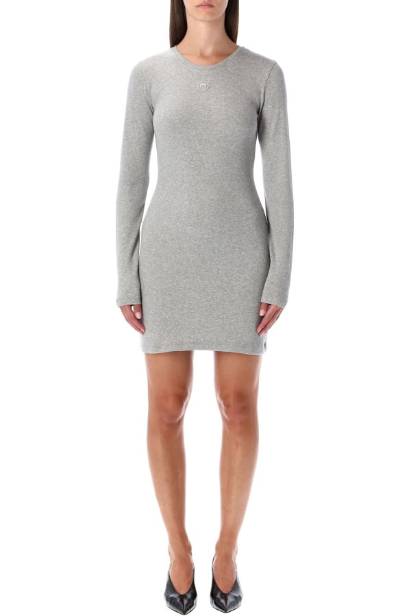 MARINE SERRE Mini Jersey Long-Sleeved Crewneck Dress - Gray