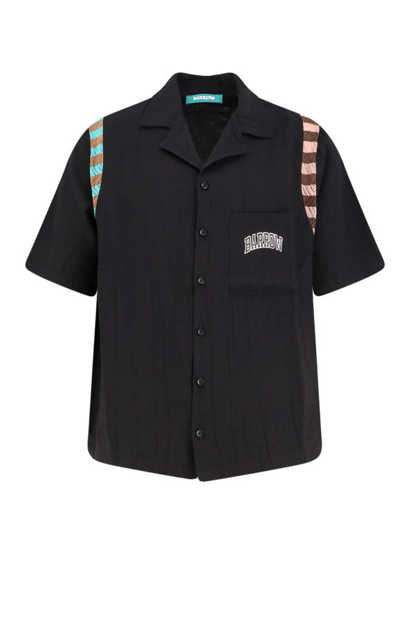 Barrow Viscose Blend Shirt with Frontal Logo Print Shirt - Black